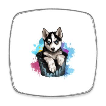 Siberian Husky Niedlicher Hund Farbeimer - Viereckiger Kühlschrankmagnet - Weiß - Vorne