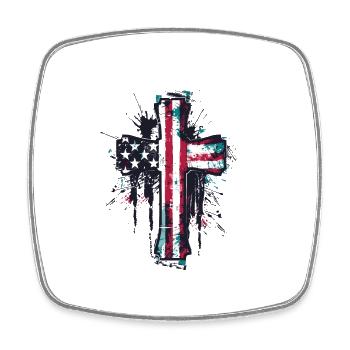 Patriotisches Kreuz Amerikanische Flagge Glaube - Viereckiger Kühlschrankmagnet - Weiß - Vorne
