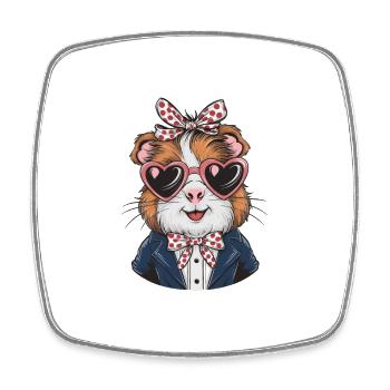 Coole Meerschweinchen mit Herz-Sonnenbrille - Viereckiger Kühlschrankmagnet - Weiß - Vorne