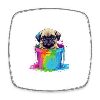 Mops Niedlicher Hund Farbeimer - Viereckiger Kühlschrankmagnet - Weiß - Vorne