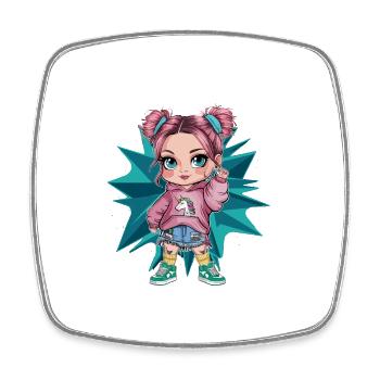 Niedliches Cartoon Mädchen mit Einhorn Hoodie - Viereckiger Kühlschrankmagnet - Weiß - Vorne