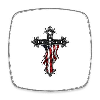 Patriotisches Kreuz Amerikanische Flagge Glaube - Viereckiger Kühlschrankmagnet - Weiß - Vorne