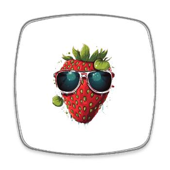 Lustige Erdbeere mit Sonnenbrille Frucht Tropisch - Viereckiger Kühlschrankmagnet - Weiß - Vorne