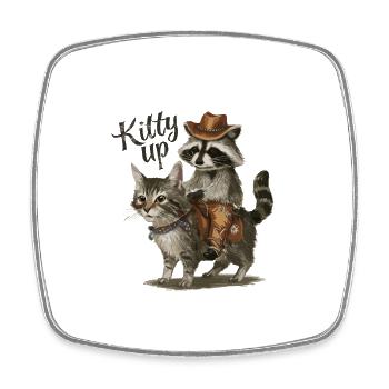 Niedlicher Waschbär reitet Katze Lustige Kinder - Viereckiger Kühlschrankmagnet - Weiß - Vorne