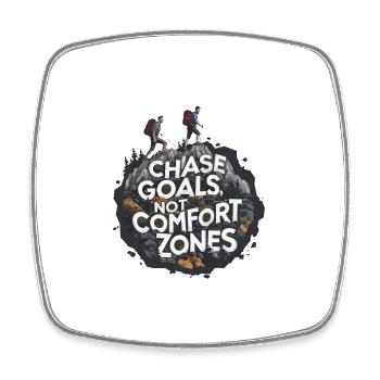 Chase Goals Not Comfort Zones für einen Wanderer - Viereckiger Kühlschrankmagnet - Weiß - Vorne