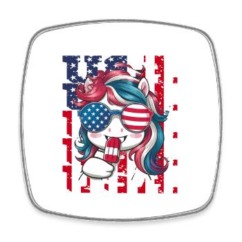 Patriotisches Einhorn Eis Amerikanische Flagge - Viereckiger Kühlschrankmagnet - Weiß - Vorne