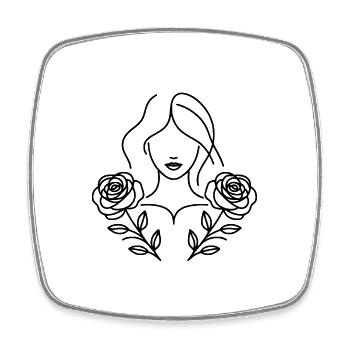Aesthetic line art woman with roses design - Square fridge magnet - white - Front