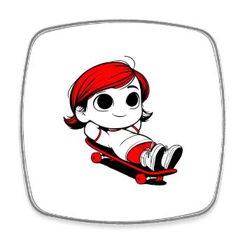 Kathy se relaxant sur une planche à roulettes - Magnet carré - blanc - Devant