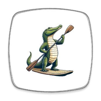 Crocodile on stand-up paddle - Square fridge magnet - white - Front
