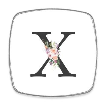 Letter X, Monogram, Flowers - Square fridge magnet - white - Front