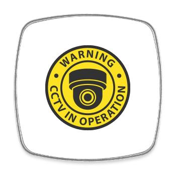 Symbolsymbol für Überwachungskameras in Verwendung. Stationäre Videoüberwachung - Viereckiger Kühlschrankmagnet - Weiß - Vorne