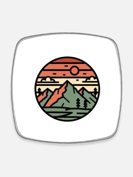Circular landscape mountains in sunset - Square fridge magnet - white