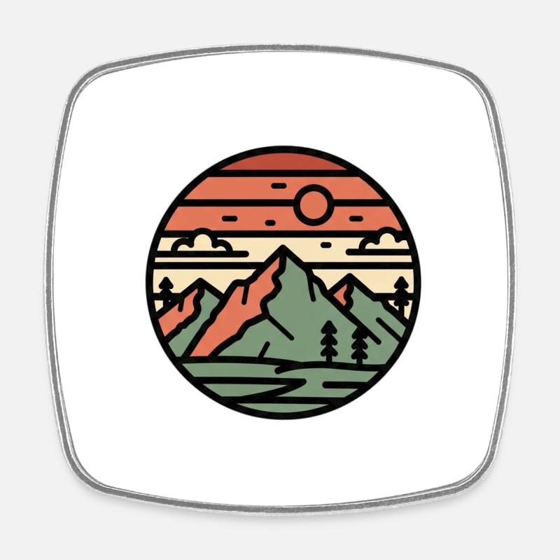 Circular landscape mountains in sunset - Square fridge magnet - white