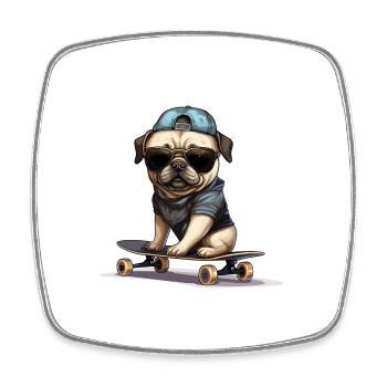 Skateboarding Mops für Skaters - Viereckiger Kühlschrankmagnet - Weiß - Vorne