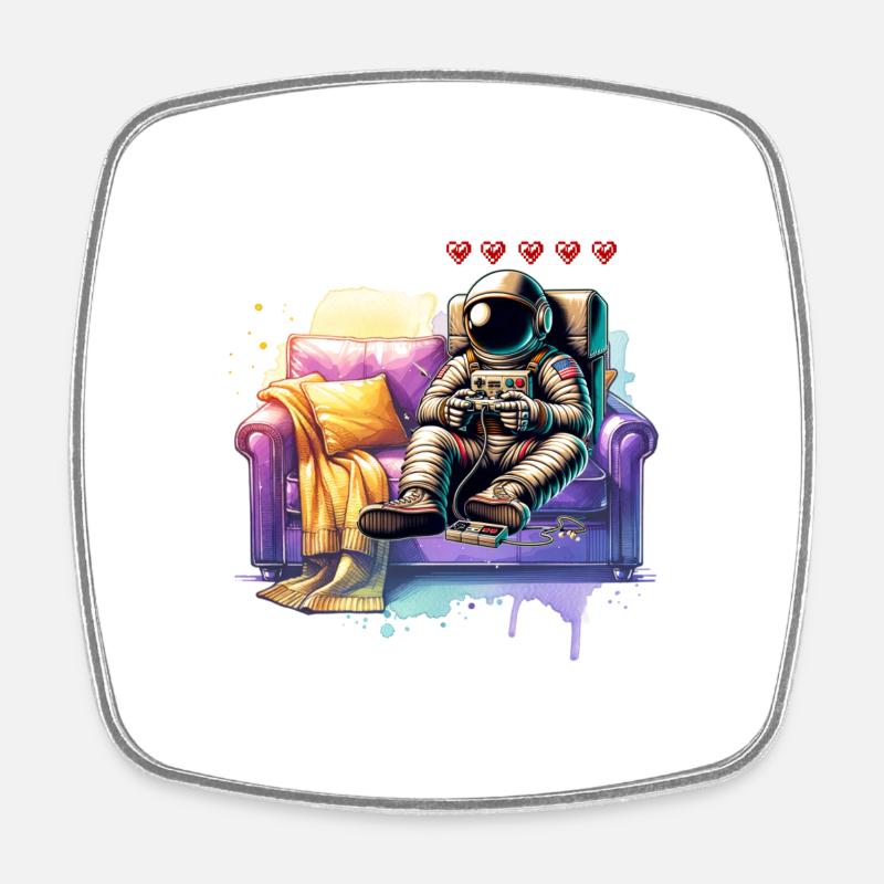 Astronaut Gamer - Square fridge magnet - white