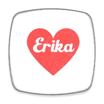 Erika Name Red Heart Love Fan Retro - Square fridge magnet - white - Front