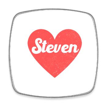 Steven Name Rotes Herz Liebe Fan Retro - Viereckiger Kühlschrankmagnet - Weiß - Vorne