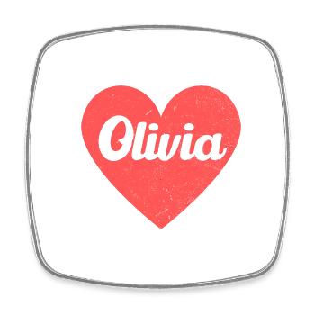 Olivia Name Red Heart Love Fan Retro - Square fridge magnet - white - Front