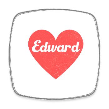 Edward Name Red Heart Love Fan Retro - Square fridge magnet - white - Front