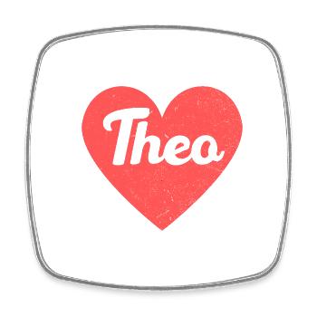 Theo Name Red Heart Love Fan Retro - Square fridge magnet - white - Front