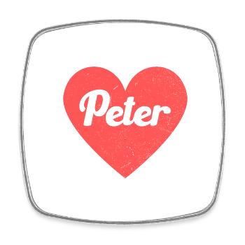 Peter Name Rotes Herz Liebe Fan Retro - Viereckiger Kühlschrankmagnet - Weiß - Vorne