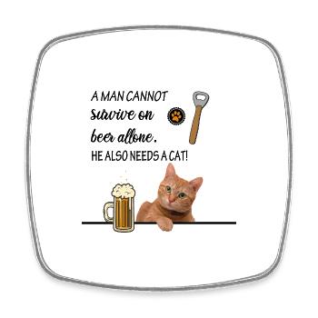Mann kann nicht von Bier alleine Leben Katze - Viereckiger Kühlschrankmagnet - Weiß - Vorne