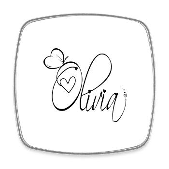 Olivia Surname First Name Girl Calligraphy Decor - Square fridge magnet - white - Front
