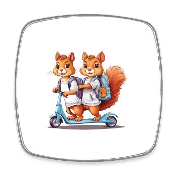 Cheerful Squirrel Twins School Way Design - Square fridge magnet - white - Front