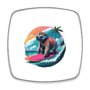 Surfer Faultier Tropischer Strand Welle Surfen - Viereckiger Kühlschrankmagnet - Weiß - Vorne