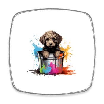 Cute Poodle Dog Paint Bucket - Square fridge magnet - white - Front