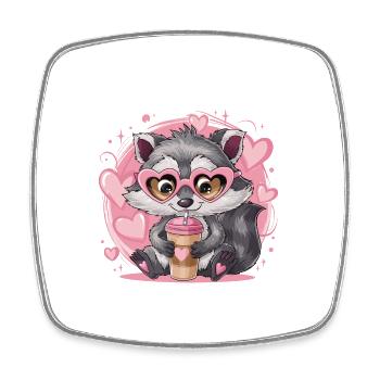 Niedlicher Waschbär Herz-Sonnenbrille Kaffee - Viereckiger Kühlschrankmagnet - Weiß - Vorne