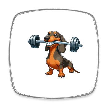 Dachshund Dumbbell Workout Fitness - Square fridge magnet - white - Front
