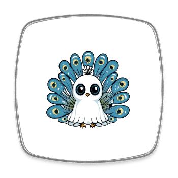 Peacock Bird Halloween Comic Ghost - Square fridge magnet - white - Front