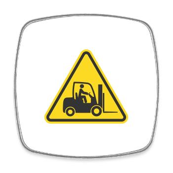 Achtung Gabelstapler, Gabelstapler-Symbolsymbol. Logistisch - Viereckiger Kühlschrankmagnet - Weiß - Vorne