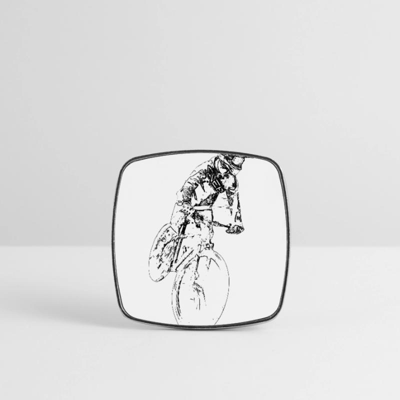 Mountain biker driving downhill Square fridge magnet