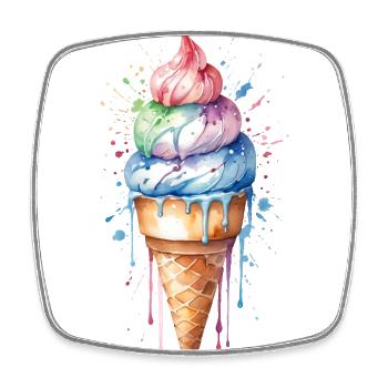 Rainbow Delight: Watercolor Ice Cream Cone - Square fridge magnet - white - Front