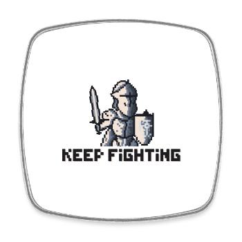 Pixel Art Knight - Kämpfe weiter - Viereckiger Kühlschrankmagnet - Weiß - Vorne