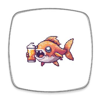 Poisson Piranha Bière Pixel - Magnet carré - blanc - Devant