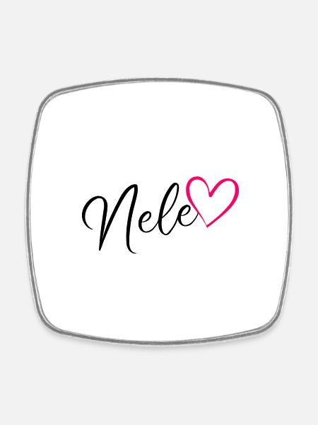 Nele Nom de famille Prénom Coeur Rose - Magnet carré - blanc