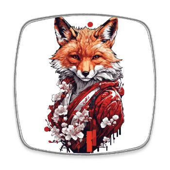 Magic Fox & Cherry Blossoms Japanese Aesthetics - Square fridge magnet - white - Front