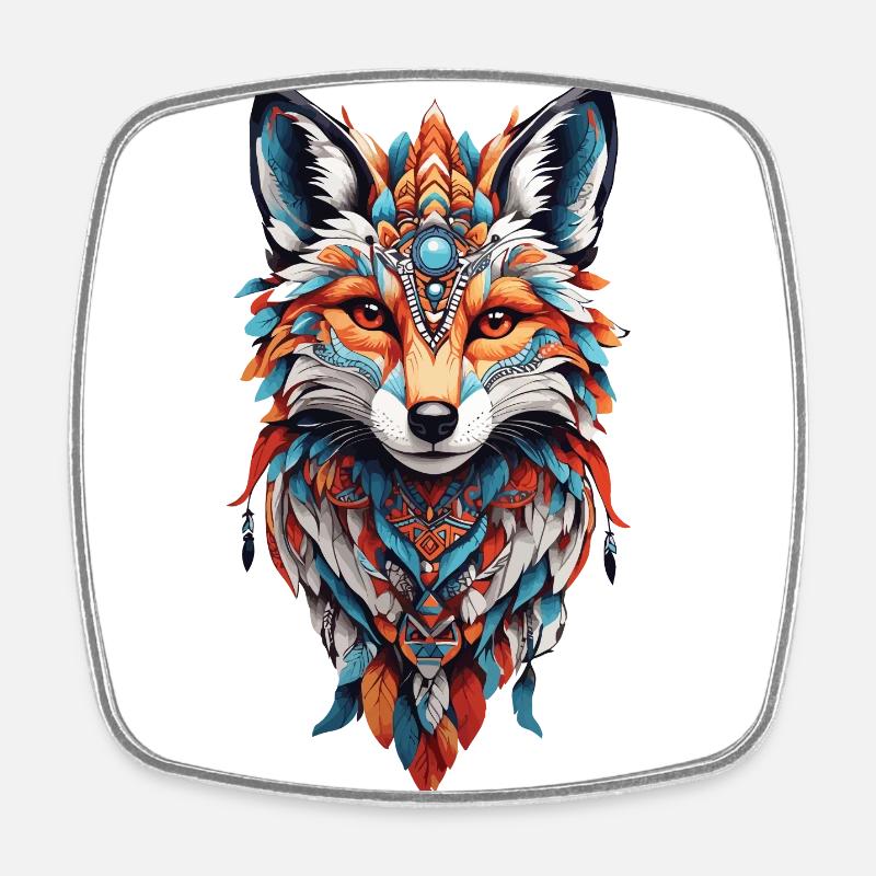 Spirituel indien Fox Feather Design Boho Style - Magnet carré - blanc