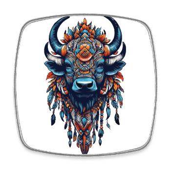 Bison Spirit Indianische Meditation & Kraft - Viereckiger Kühlschrankmagnet - Weiß - Vorne