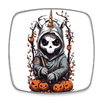 Kawaii Unicorn Grim Reaper Halloween Spell - Square fridge magnet - white - Front