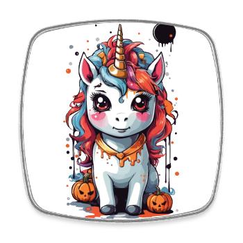 Kawaii gothique Licorne mystique Halloween sort - Magnet carré - blanc - Devant