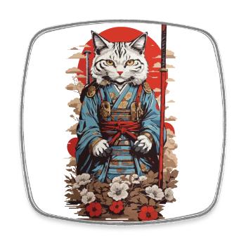 Samurai Katze Retro Japan Aesthetic Katzen Design - Viereckiger Kühlschrankmagnet - Weiß - Vorne