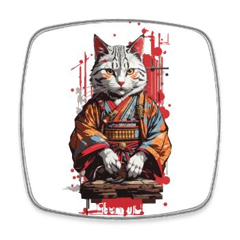 Cat in Kimono Japan Popart Retro Design - Square fridge magnet - white - Front