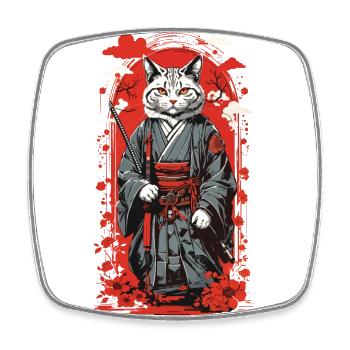 Kawaii samurai cat retro ukiyo-e japan style - Square fridge magnet - white - Front