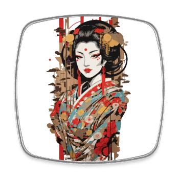 Japan Geisha Popart Retro Aesthetic - Square fridge magnet - white - Front