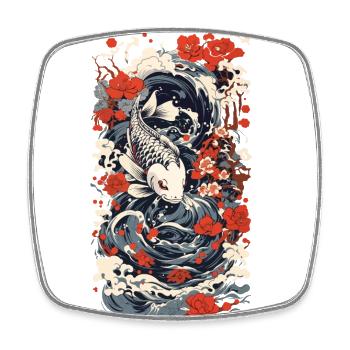 Japanischer Koi Kunststil Japan Wave Retro Stil - Viereckiger Kühlschrankmagnet - Weiß - Vorne