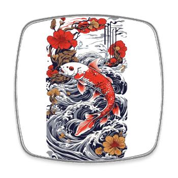 Rétro Koi Esthétique Poisson Eau Japon Design - Magnet carré - blanc - Devant